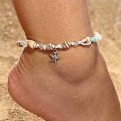 Retro Conch Beaded Yoga Anklet Alloy Sea Star Footwear For Women Handmade Anklet