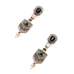 Retro Emerald Diamond Ear Drop Rhinestone Earring Long Style Earrings For Women