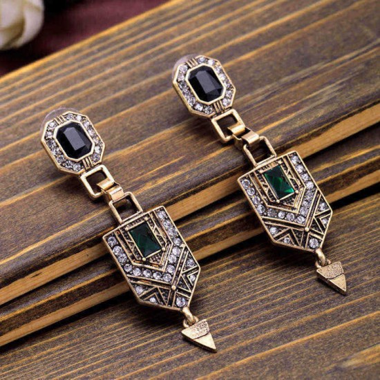 Retro Emerald Diamond Ear Drop Rhinestone Earring Long Style Earrings For Women