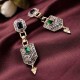 Retro Emerald Diamond Ear Drop Rhinestone Earring Long Style Earrings For Women