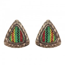 Retro Ethnic Colorful Cloth Triangle Alloy Ear Stud Women Earrings