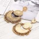 Retro Ethnic Tassel Alloy Flower Moon Drop Dangle Earring Jewelry for Women