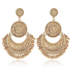 Retro Ethnic Tassel Alloy Flower Moon Drop Dangle Earring Jewelry for Women