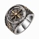 Retro Finger Ring Antique Silver Astrolabium Compass Pattern Rings Ethnic Jewelry For Men