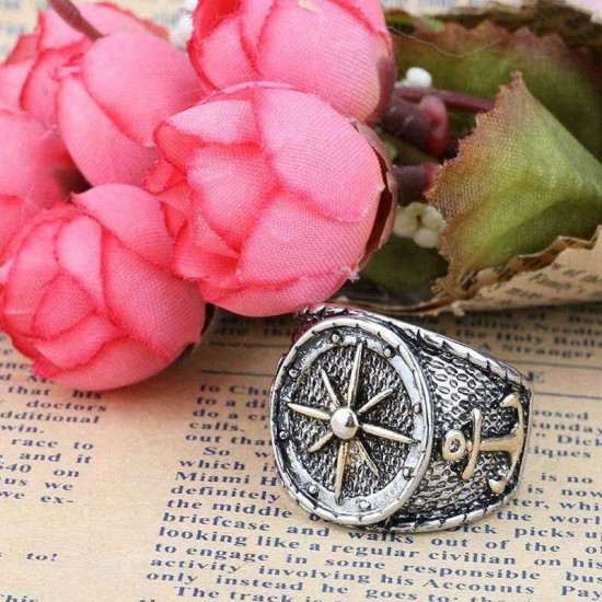 Retro Finger Ring Antique Silver Astrolabium Compass Pattern Rings Ethnic Jewelry For Men