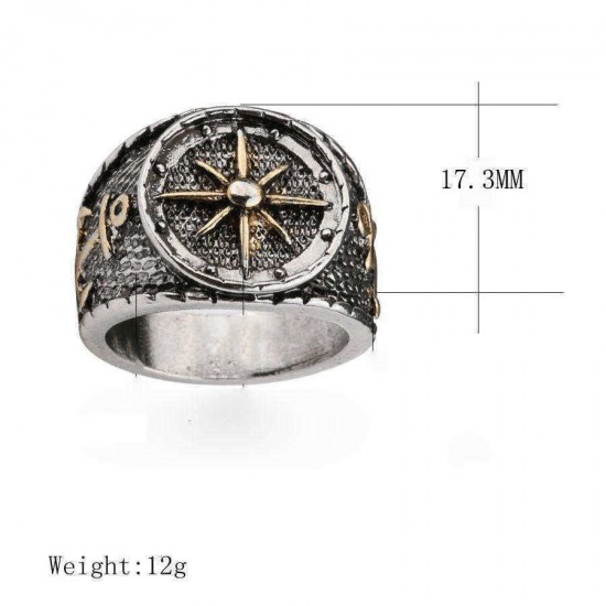 Retro Finger Ring Antique Silver Astrolabium Compass Pattern Rings Ethnic Jewelry For Men