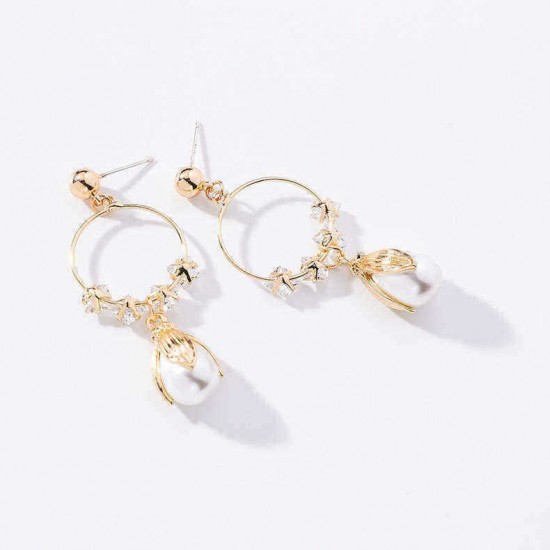 Retro Flower Pearl Ear Drop Long Style Water Drop Earrings Women Rhinestone Earring