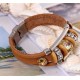 Retro Genuine Leather Wristband Bangle Punk Rhinestone Bead Bracelet for Women