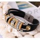 Retro Genuine Leather Wristband Bangle Punk Rhinestone Bead Bracelet for Women