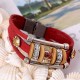 Retro Genuine Leather Wristband Bangle Punk Rhinestone Bead Bracelet for Women