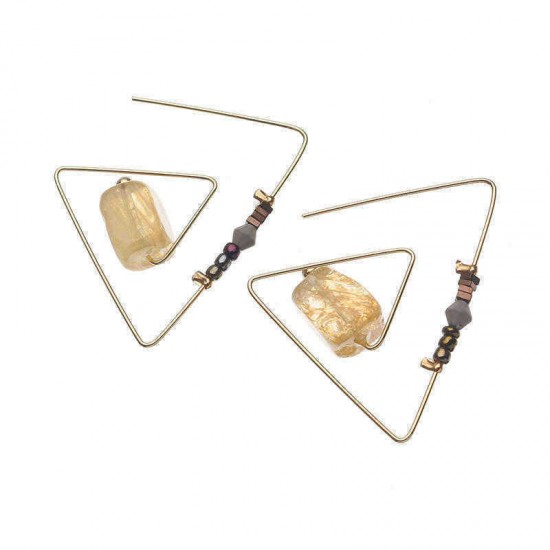 Retro Geometric Triangle Natural Crystal Stone Women Earrings