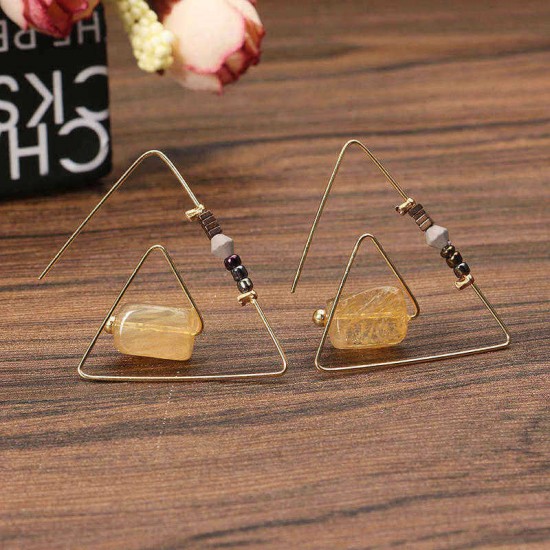 Retro Geometric Triangle Natural Crystal Stone Women Earrings