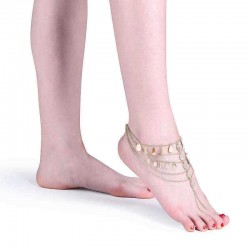 Retro Gold Plated Coin Tassel Barefoot Anklet Gift for Women