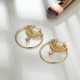 Retro Hallow Big Round Ear Drop Earring Rhinestone Gold Earring For Women