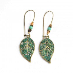 Retro Hollow Leaf Drop Earrings Bohemian Bronze Plated Women Jewelry