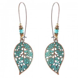 Retro Hollow Leaf Drop Earrings Bohemian Bronze Plated Women Jewelry