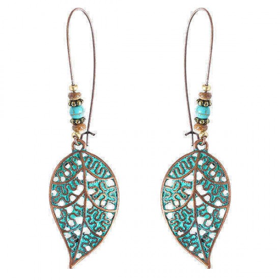 Retro Hollow Leaf Drop Earrings Bohemian Bronze Plated Women Jewelry