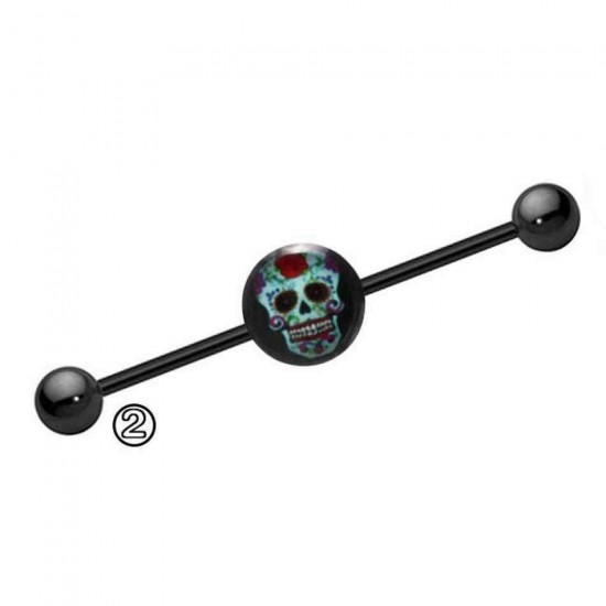 Retro Industrial Barbell Skull Ear Holes Trendy Ear Stud Female Male