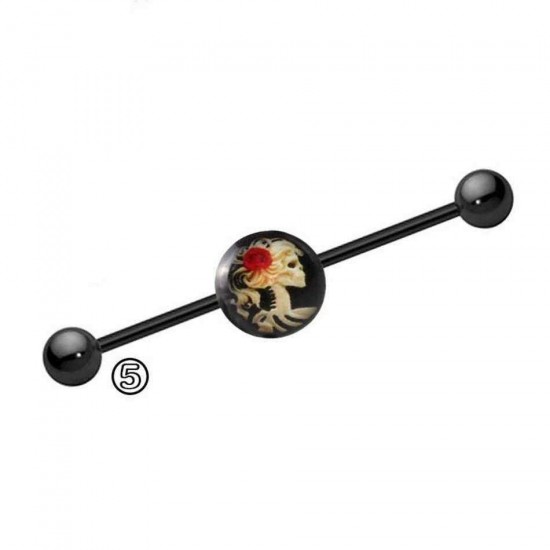 Retro Industrial Barbell Skull Ear Holes Trendy Ear Stud Female Male