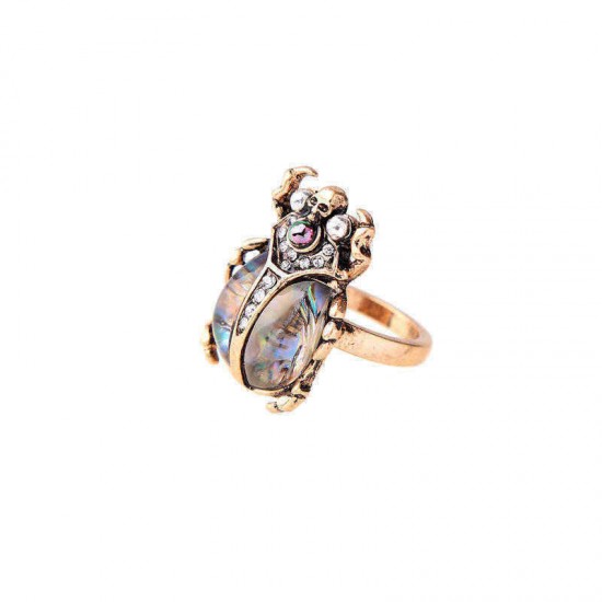 Retro Ladybug Women Ring Colorful Rhinestone Finger Ring Bronse Metal Ring