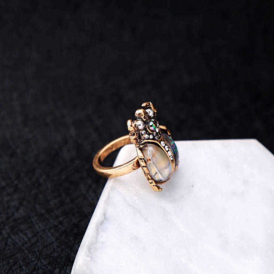 Retro Ladybug Women Ring Colorful Rhinestone Finger Ring Bronse Metal Ring