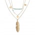 Retro Leaf Pendant Green Beaded Neckalce Elegant Gold Chain for Women