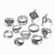 Retro Leaves Butterfly Ring Set 11 Pieces Rhinestone Rings Kit For Women Sliver Alloy Rings