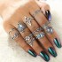 Retro Leaves Butterfly Ring Set 11 Pieces Rhinestone Rings Kit For Women Sliver Alloy Rings