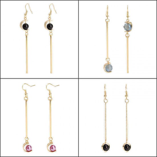 Retro Long Ear Drop Crystal Asymmetric Personality Earrings