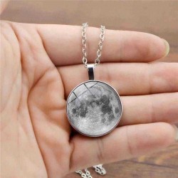 Retro Luminous Moon Long Necklace Sliver Alloy Sweater Necklace Unisex