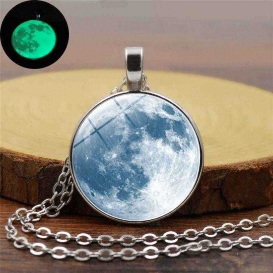 Retro Luminous Moon Long Necklace Sliver Alloy Sweater Necklace Unisex