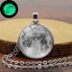 Retro Luminous Moon Long Necklace Sliver Alloy Sweater Necklace Unisex