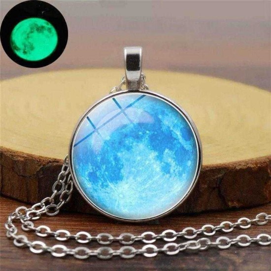 Retro Luminous Moon Long Necklace Sliver Alloy Sweater Necklace Unisex