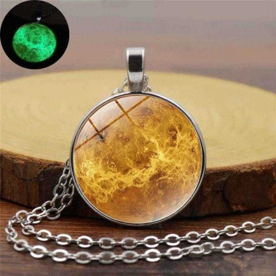 Retro Luminous Moon Long Necklace Sliver Alloy Sweater Necklace Unisex