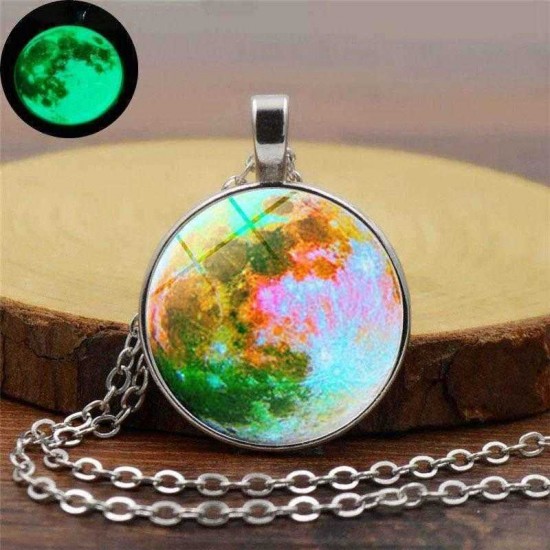 Retro Luminous Moon Long Necklace Sliver Alloy Sweater Necklace Unisex