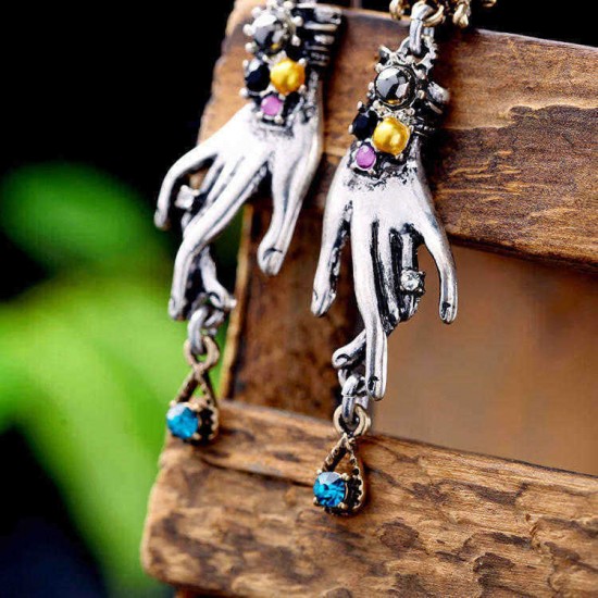 Retro Magic Hands Spider Drop Crystal Silver Dangle Earring Gift for Women