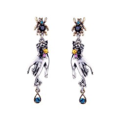 Retro Magic Hands Spider Drop Crystal Silver Dangle Earring Gift for Women