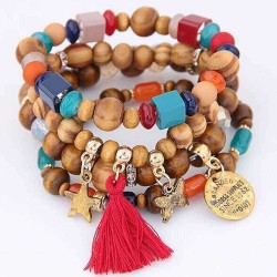 Retro Mix Color Beaded Bracelet Bohemian Butterfly Stars Multi Layer Bracelet For Women