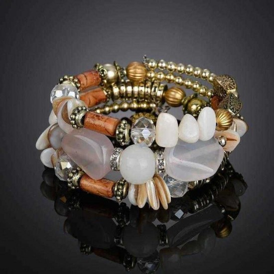 Retro Multi Layer Beaded Bracelet Agate Stone Winding Bracelet For Women Ethnic Jewelry