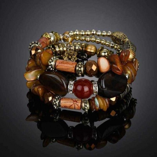 Retro Multi Layer Beaded Bracelet Agate Stone Winding Bracelet For Women Ethnic Jewelry