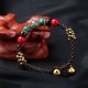 Retro Multicolor Turquoise Copper Beads Bangle Wax Rope Adjustable Women Bracelet