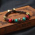 Retro Multicolor Turquoise Copper Beads Bangle Wax Rope Adjustable Women Bracelet