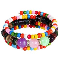 Retro Multilayer Wood Resin Tibetan Buddhist Colorful Bead Bracelet for Women