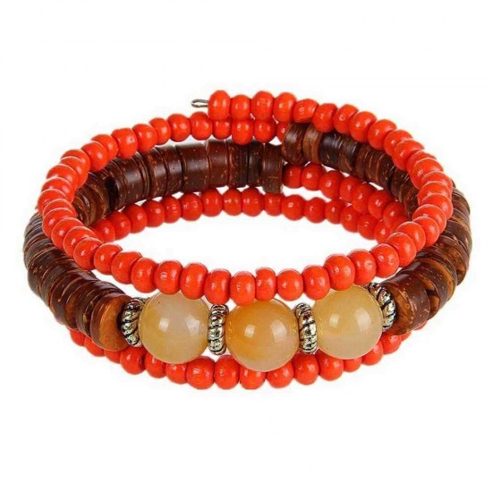 Retro Multilayer Wood Resin Tibetan Buddhist Colorful Bead Bracelet for Women