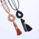 Retro Oval Rhinestone Pendant Long Necklace Velvet Tassels Charm Necklace Ethnic Jewelry for Women