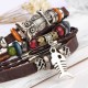 Retro Owl Fish Multi Layer Bracelet Brown Leather Woven Bracelet For Men