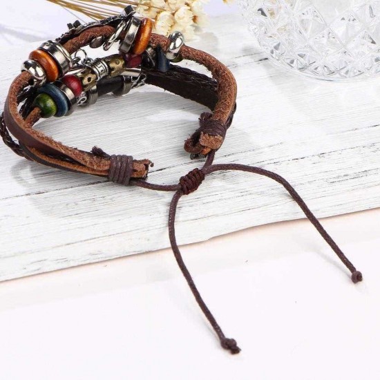 Retro Owl Fish Multi Layer Bracelet Brown Leather Woven Bracelet For Men