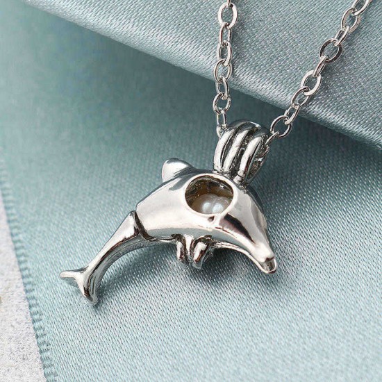 Retro Pearl Necklace Cute Fashion High Polished Dolphin Pendant Chain Jewelry for Women Men Gift