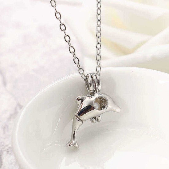 Retro Pearl Necklace Cute Fashion High Polished Dolphin Pendant Chain Jewelry for Women Men Gift