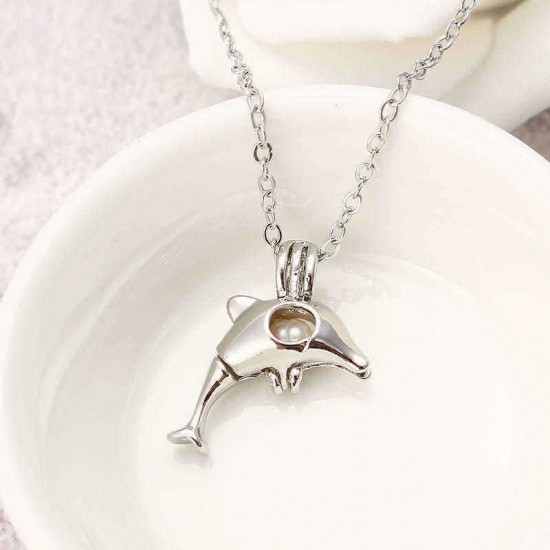 Retro Pearl Necklace Cute Fashion High Polished Dolphin Pendant Chain Jewelry for Women Men Gift